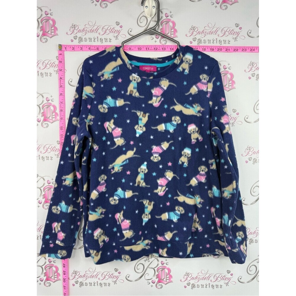 Carisma long sleeve fleece shirt Navy Long-Sleeve Fleece Top with Puppy Print